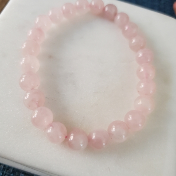 Pink Rose Quartz Stone Beaded Stretch Bracelet - Picture 2 of 4